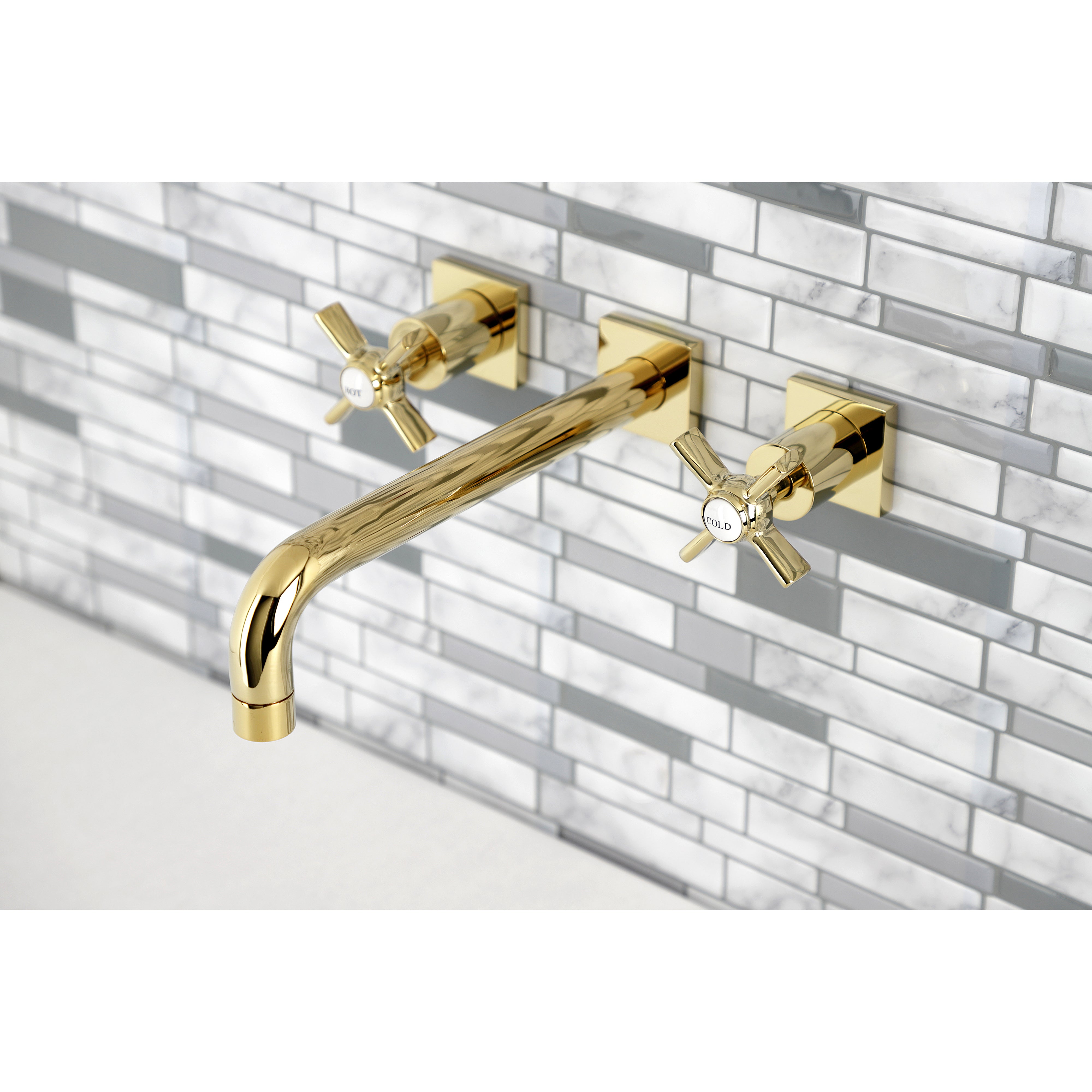 Kingston Brass KS6022ZX Millennium Two-Handle Wall Mount Roman Tub Faucet, Polished Brass
