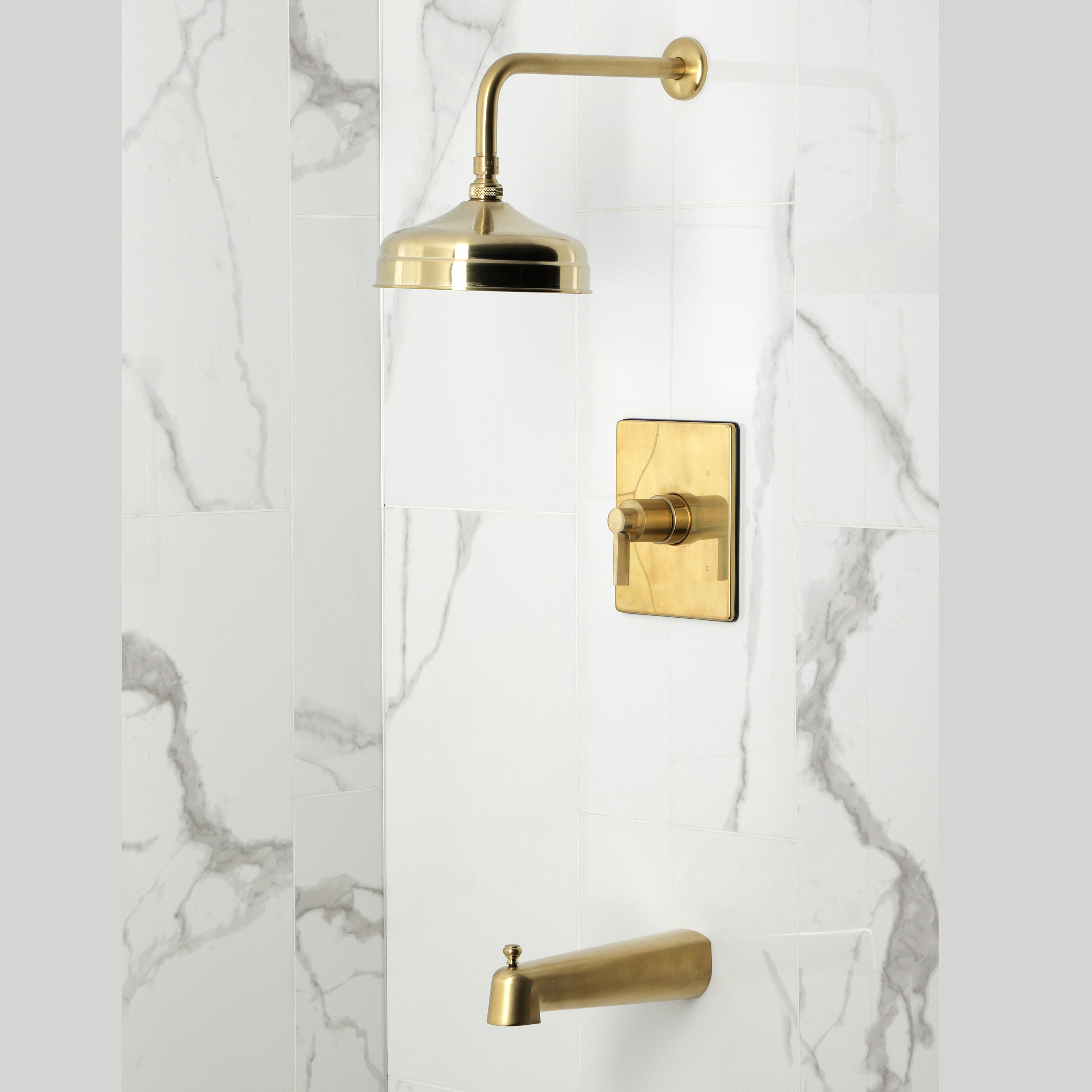 Kingston Brass KB6347NDL NuvoFusion Single-Handle Pressure Balanced Tub and Shower Faucet, Brushed Brass