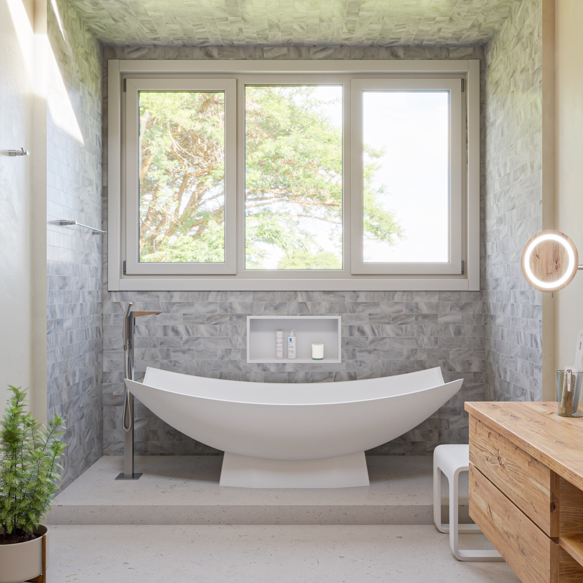 ALFI AB9992 White Matte 71" Solid Surface Resin Free Standing Hammock Style Bathtub