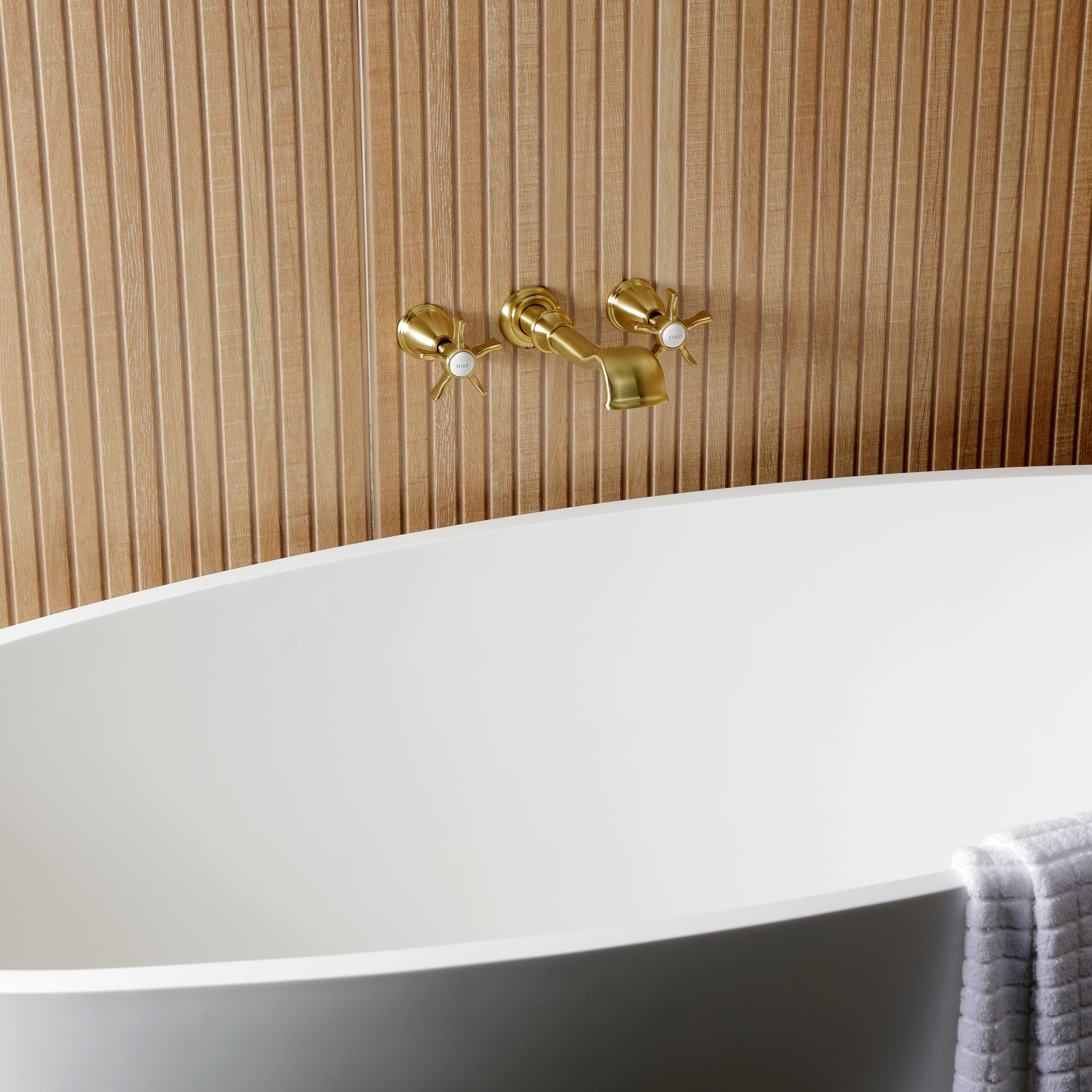 Kingston Brass KS5027NX Hamilton Two-Handle Wall Mount Roman Tub Faucet, Brushed Brass