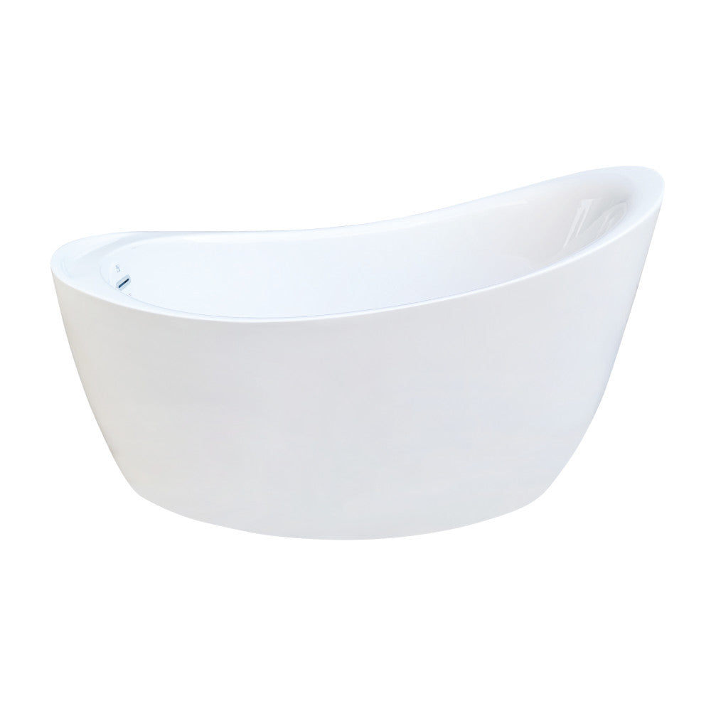 Kingston Brass VTOV512730S 52" Acrylic Oval Single Slipper Freestanding Tub with Drain and Integrated Seat, Glossy White