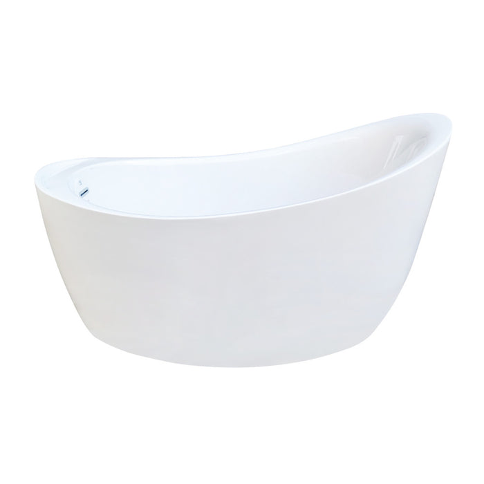 Kingston Brass VTOV512730S 52" Acrylic Oval Single Slipper Freestanding Tub with Drain and Integrated Seat, Glossy White