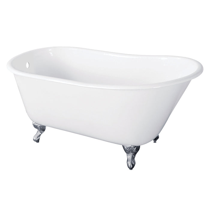 Aqua Eden VCTND5728NT1 57" Cast Iron Oval Single Slipper Clawfoot Tub (No Faucet Drillings), White/Polished Chrome