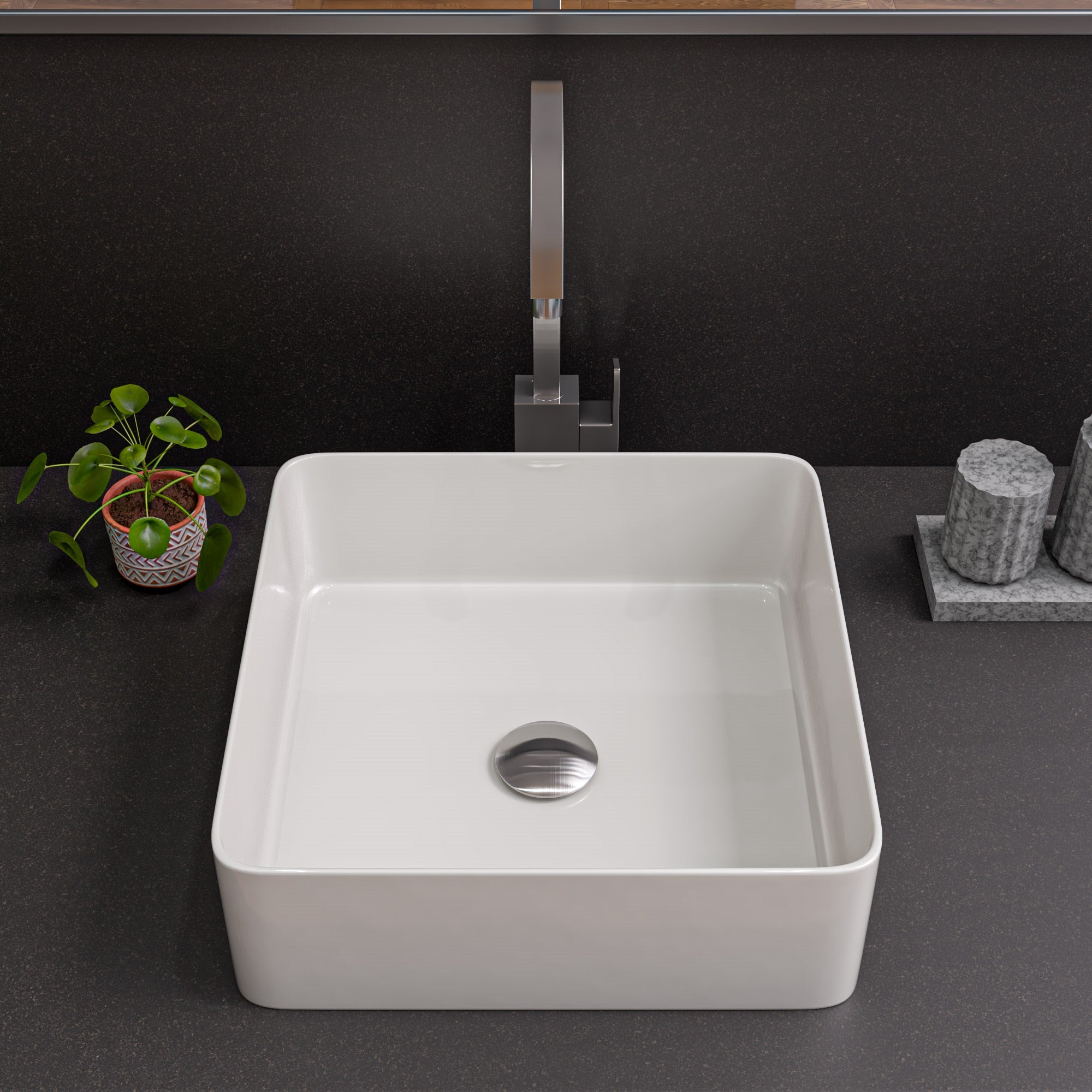 ALFI ABC903-W White 16" Modern Square Above Mount Ceramic Sink