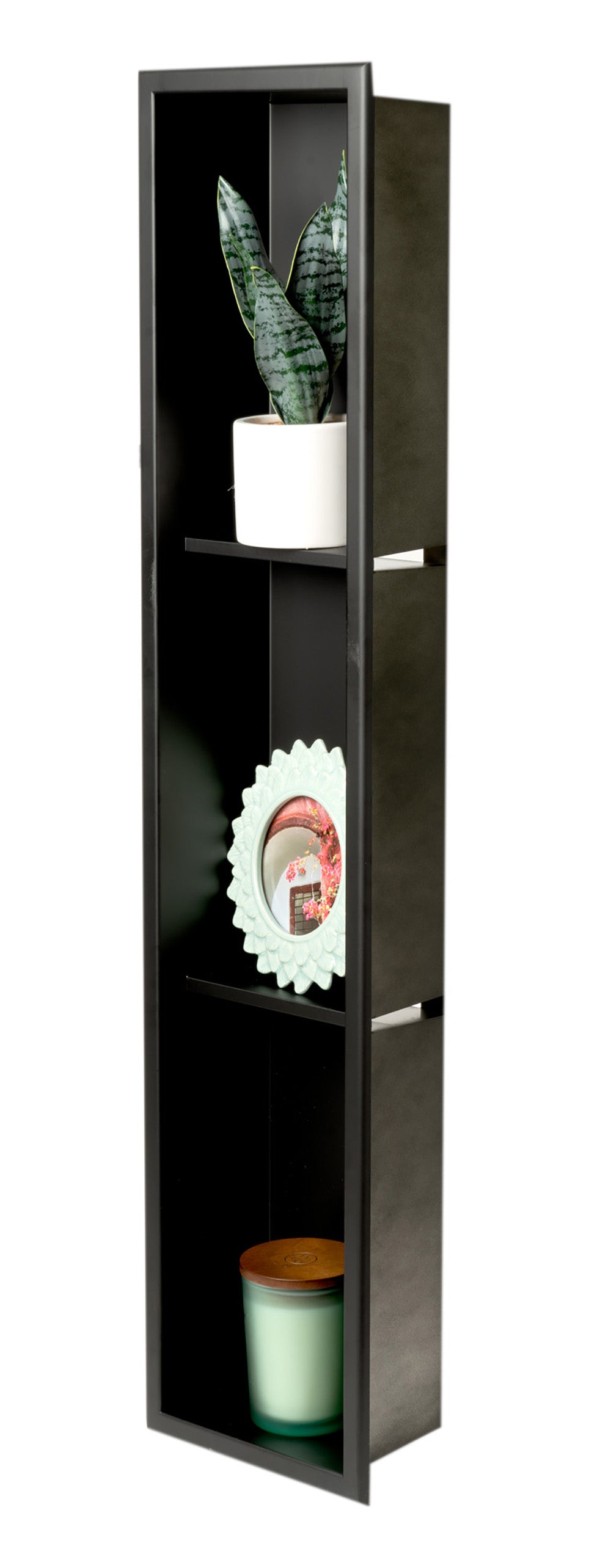 ALFI ABNC0836-BLA 8" x 36" Black Matte Stainless Steel Vertical Triple Shelf Bath Shower Niche