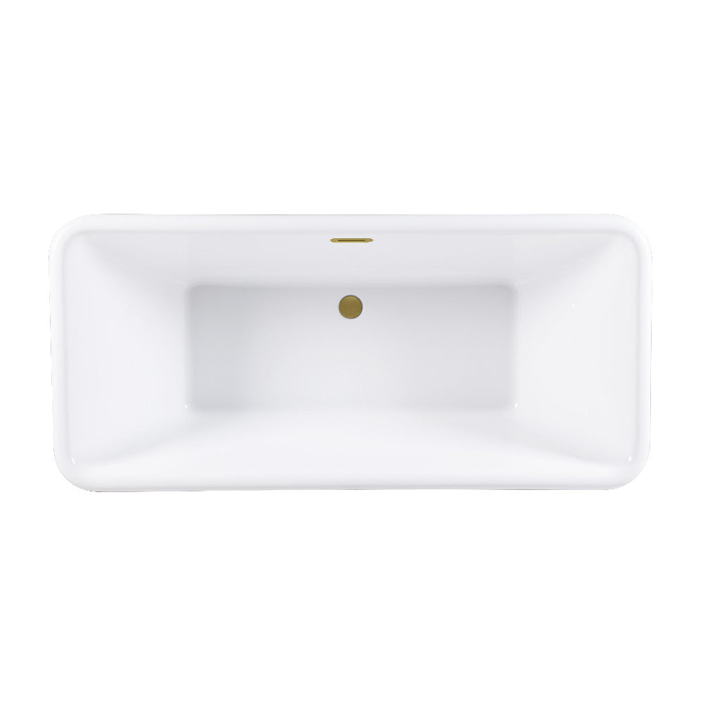 Kingston Brass VTSQ713224C427 71" Acrylic Oval Rectangular Double Ended Pedestal Tub with Drain (No Faucet Drillings), Glossy White/Brushed Brass