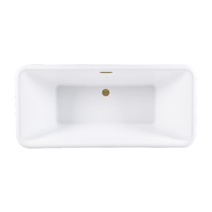 Kingston Brass VTSQ713224C427 71" Acrylic Oval Rectangular Double Ended Pedestal Tub with Drain (No Faucet Drillings), Glossy White/Brushed Brass