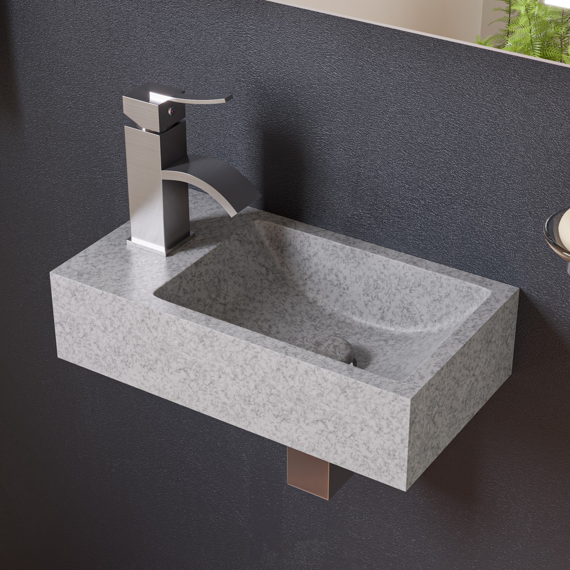 ALFI ABCO108 16" Small Rectangular Solid Concrete Gray Matte Wall Mounted Bathroom Sink