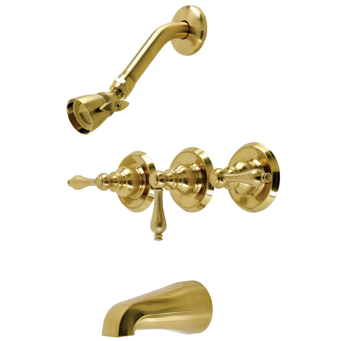 Kingston Brass KB237AL Victorian Triple-Handle Tub and Shower Faucet, Brushed Brass