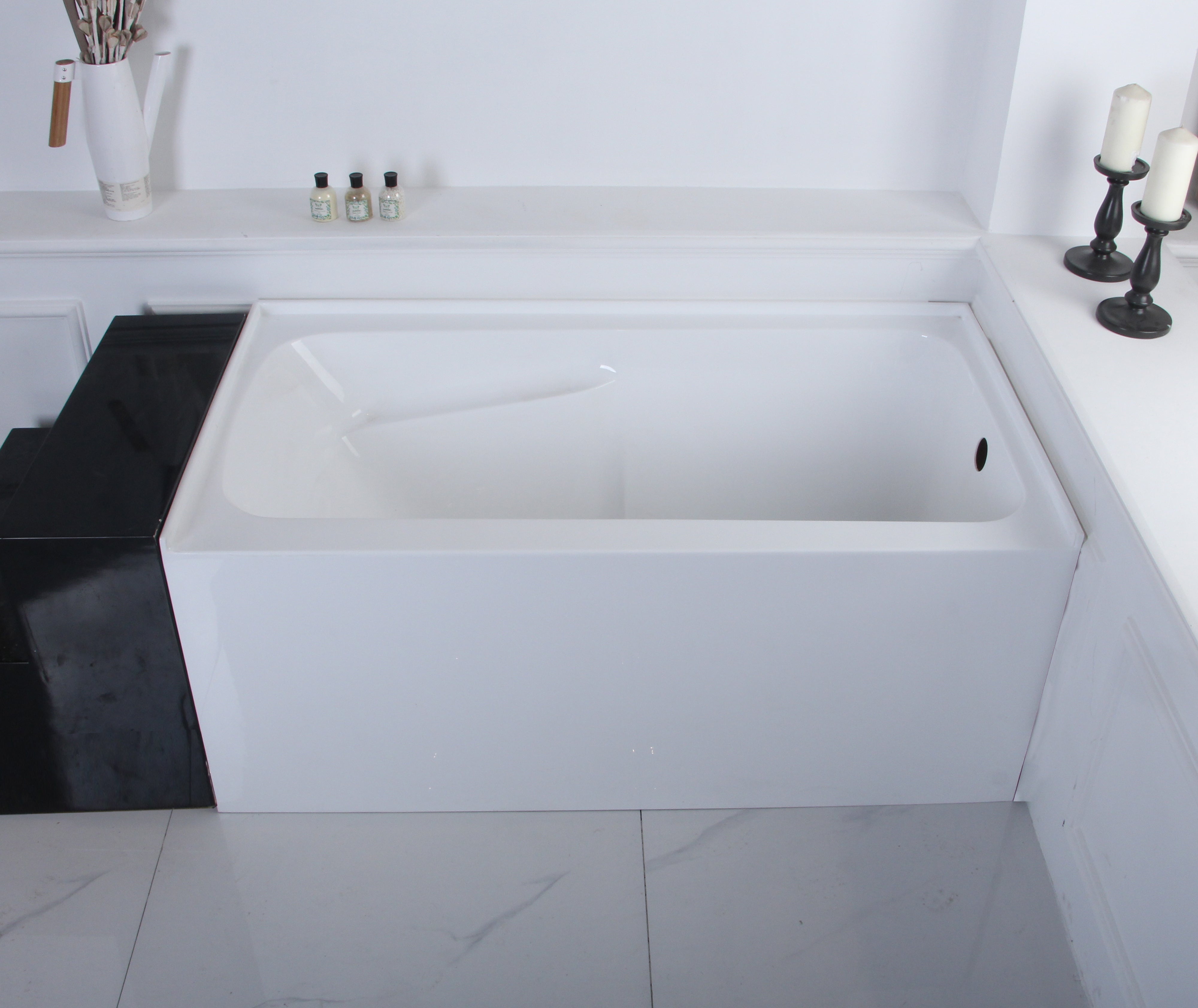 Aqua Eden VTAP543023R 54" Acrylic Rectangular 3-Wall Alcove Tub with Arm Rest and Right Hand Drain Hole, Glossy White