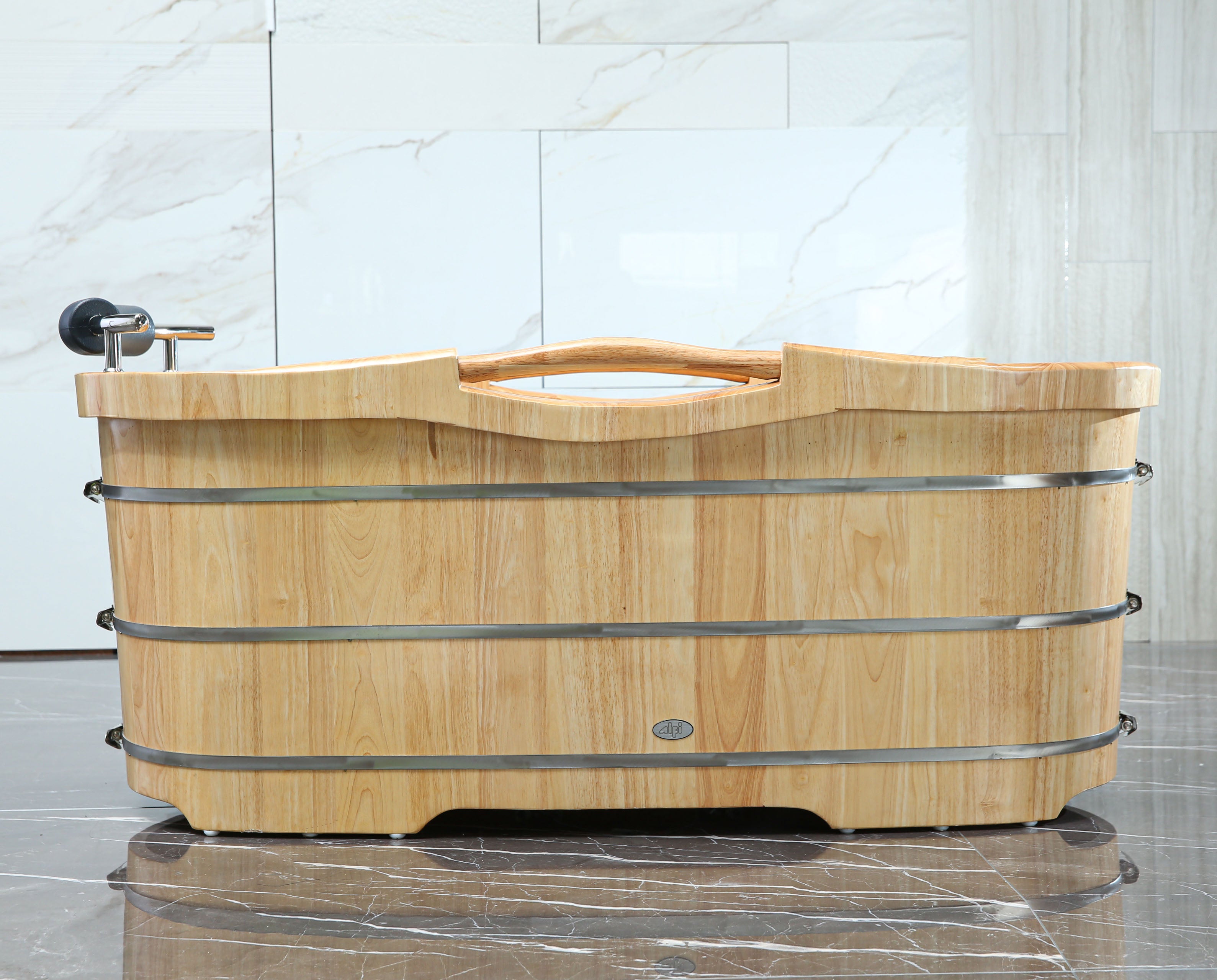 ALFI AB1163 61" Free Standing Wooden Bathtub with Cushion Headrest