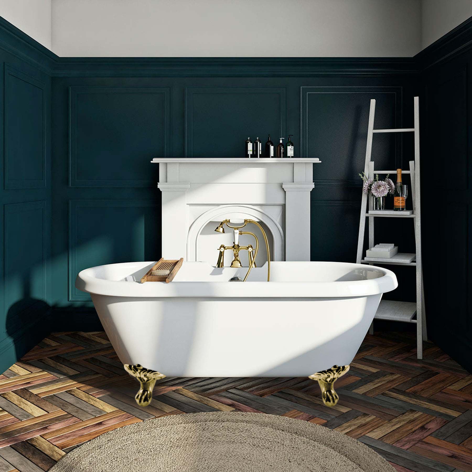 Aqua Eden VT7DS672924JNH2 67" Acrylic Oval Double Ended Clawfoot Tub (7" Faucet Drillings), Glossy White/Polished Brass