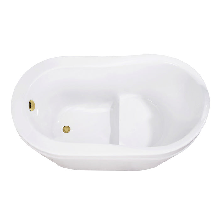 Kingston Brass VTRS523030M2 52" Acrylic Oval Single Slipper Freestanding Tub with Integral Seat, Glossy White/Polished Brass