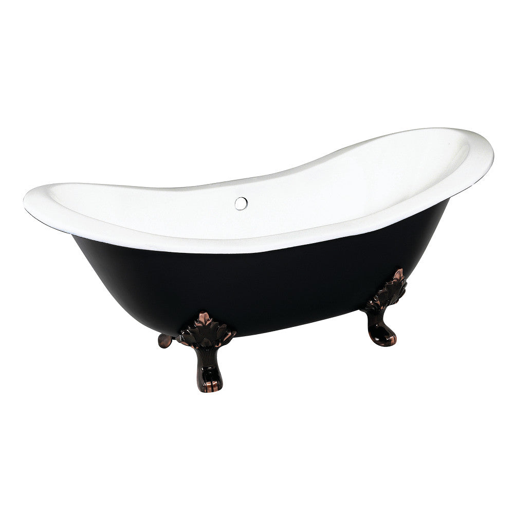 Aqua Eden VBTND7231NC5 72" Cast Iron Oval Double Slipper Clawfoot Tub (No Faucet Drillings), Black/White/Oil Rubbed Bronze