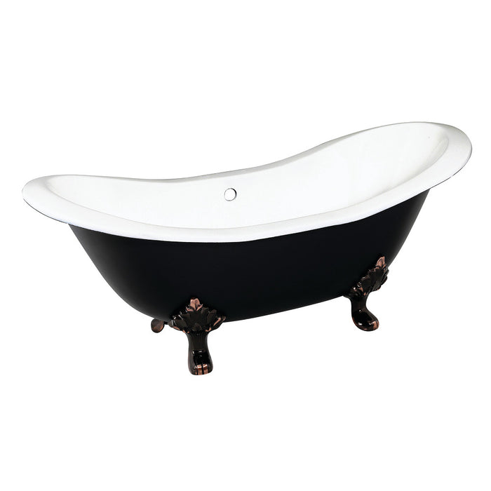 Aqua Eden VBTND7231NC5 72" Cast Iron Oval Double Slipper Clawfoot Tub (No Faucet Drillings), Black/White/Oil Rubbed Bronze