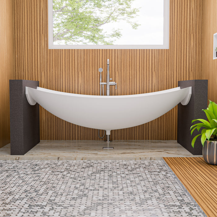 ALFI HammockTub2-WM White Matte 71" Solid Surface Resin Suspended Wall Mounted Hammock Bathtub