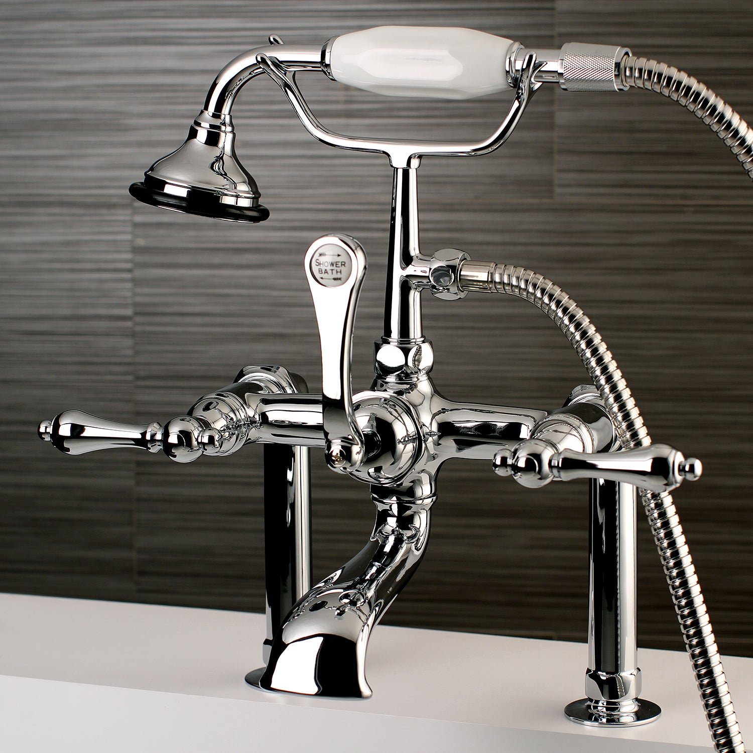 Kingston Brass AE104T1 Aqua Vintage 7" Center Deck-Mount Clawfoot Tub Faucet with Hand Shower, Polished Chrome