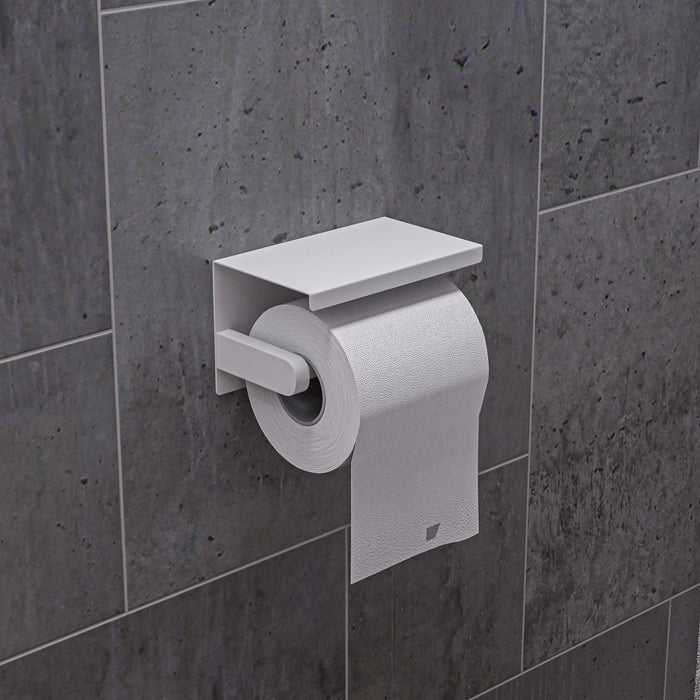 ALFI ABTPC66-W White Matte Stainless Steel Toilet Paper Holder with Shelf