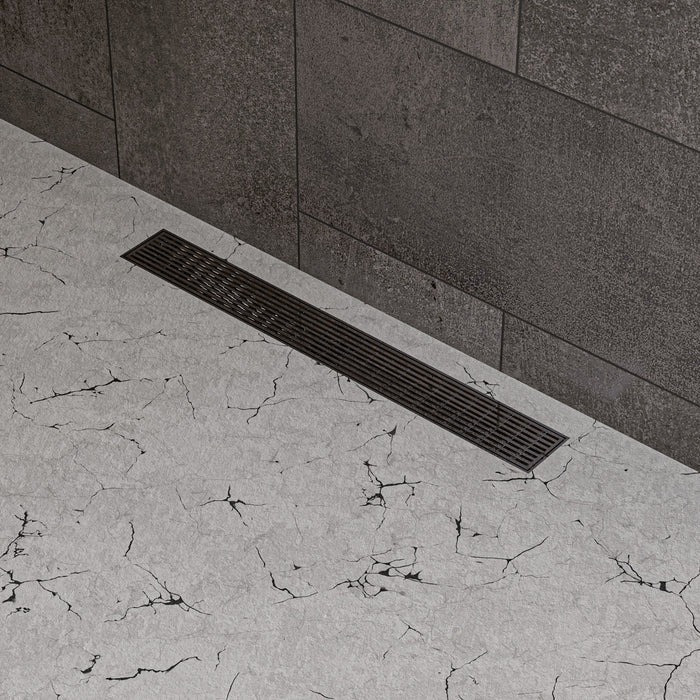 ALFI ABLD24D 24" Modern Stainless Steel Linear Shower Drain with Groove Lines