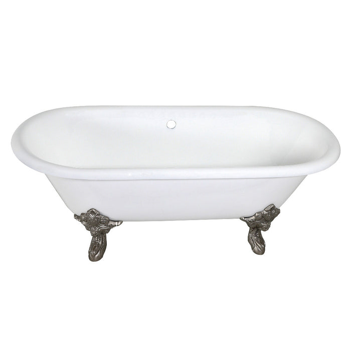 Aqua Eden VCTDE7232NL8 72" Cast Iron Oval Double Ended Clawfoot Tub (No Faucet Drillings), White/Brushed Nickel