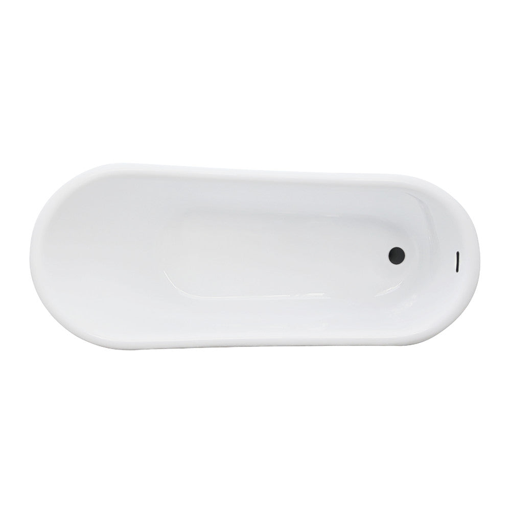 Kingston Brass VTSS672929C310 67" Acrylic Oval Single Slipper Pedestal Tub with Drain (No Faucet Drillings), Glossy White/Matte Black