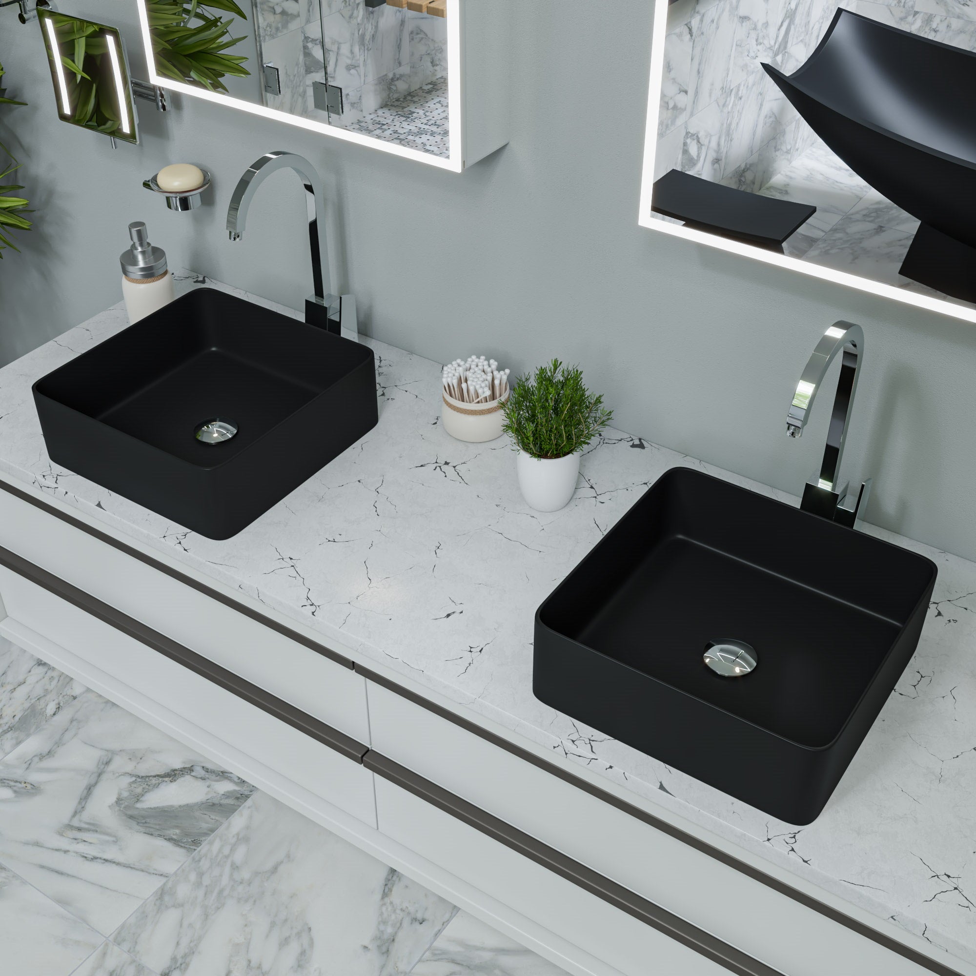 ALFI ABC903-BM Black Matte 16" Modern Square Above Mount Ceramic Sink