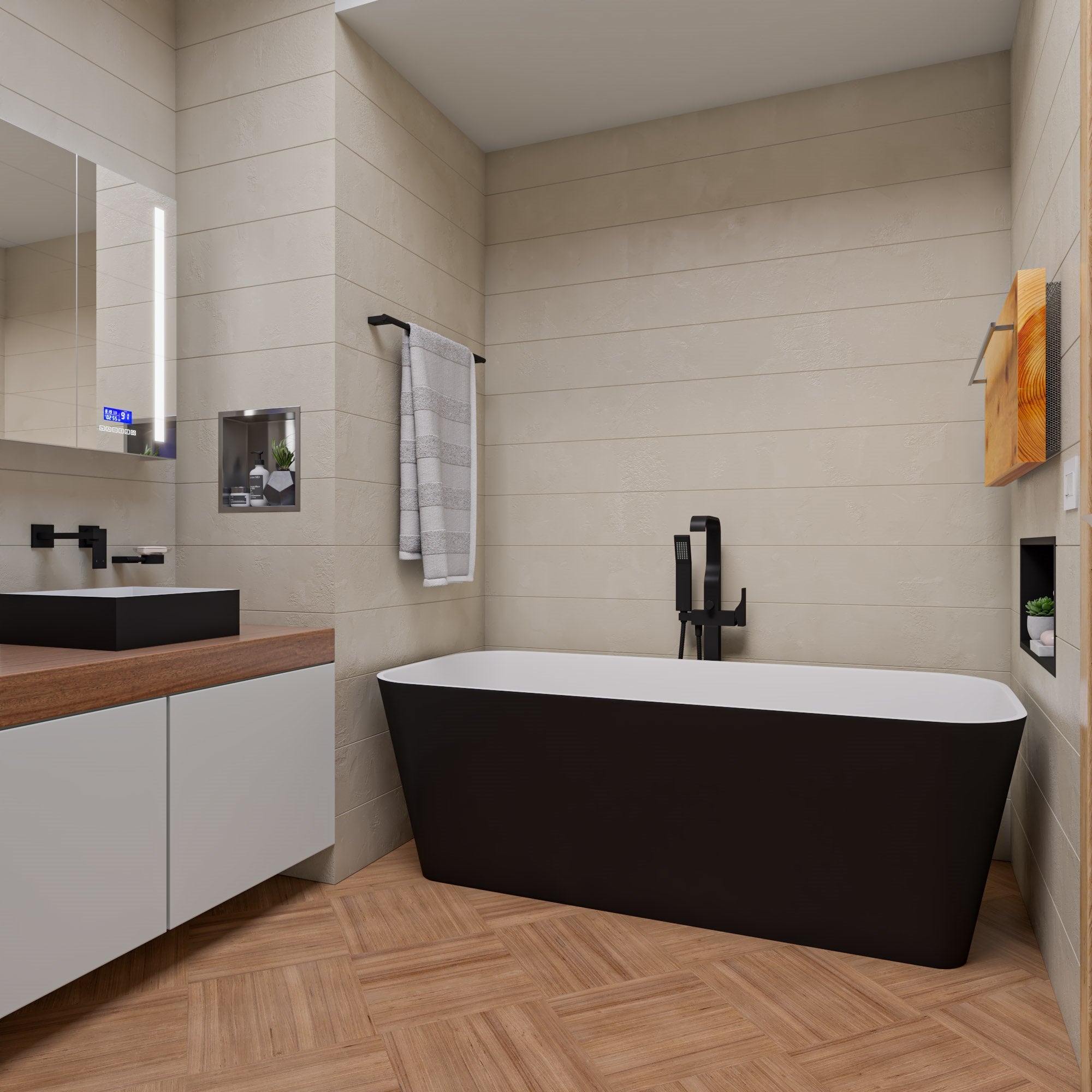 ALFI AB9952BM 67" Black & White Matte Rectangular Solid Surface Resin Soaking Bathtub