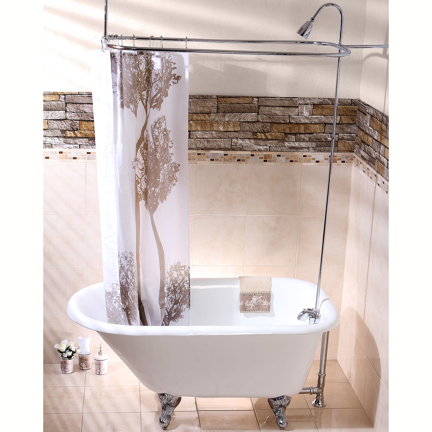 Aqua Eden VCT3D543019NT1 54" Cast Iron Oval Rectangular Roll Top Clawfoot Tub (3-3/8" Wall Drillings), White/Polished Chrome