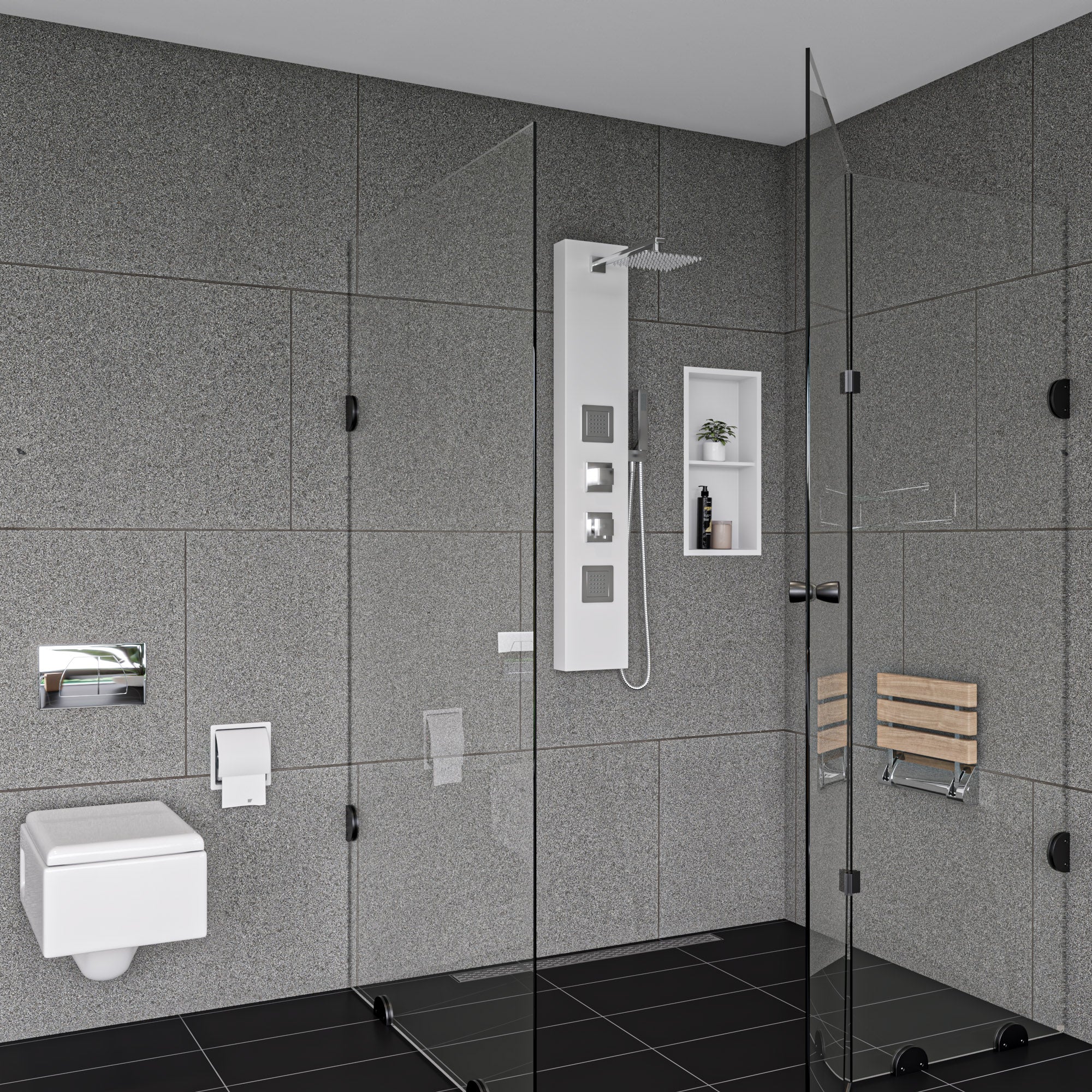 ALFI ABNC1224-W 12 x 24 White Matte Stainless Steel Vertical Double Shelf Bath Shower Niche