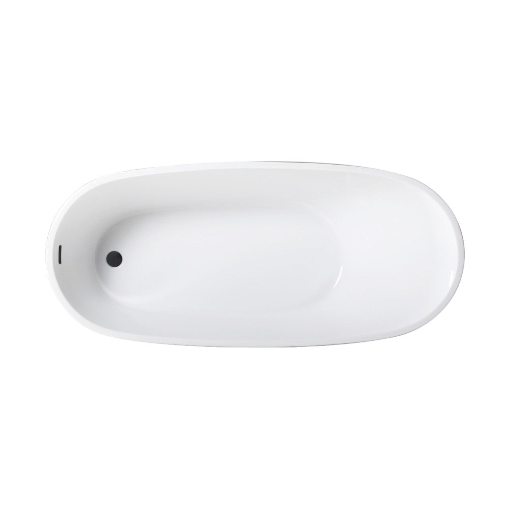 Kingston Brass VTRS723228C310 72" Acrylic Oval Single Slipper Freestanding Tub with Drain, Glossy White/Matte Black