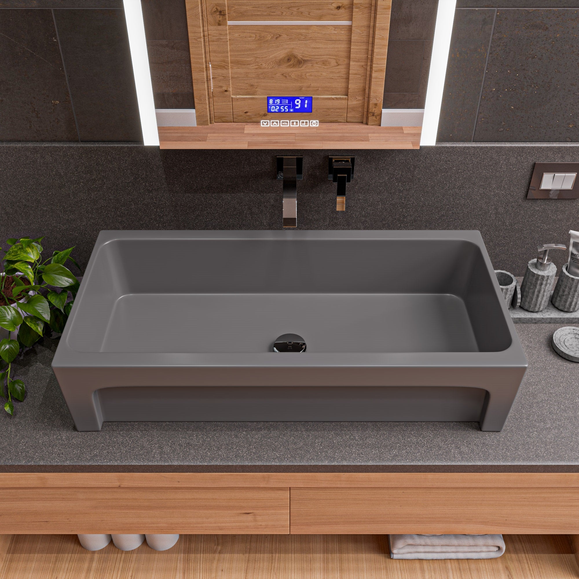ALFI AB36TRGM 36" Grey Matte Above Mount Fireclay Bathroom Trough Sink