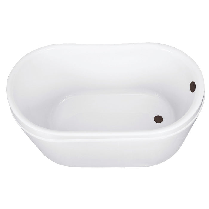 Kingston Brass VTRS522928M5 52" Acrylic Oval Double Slipper Freestanding Tub with Overflow/Drain Assembly, Glossy White/Oil Rubbed Bronze