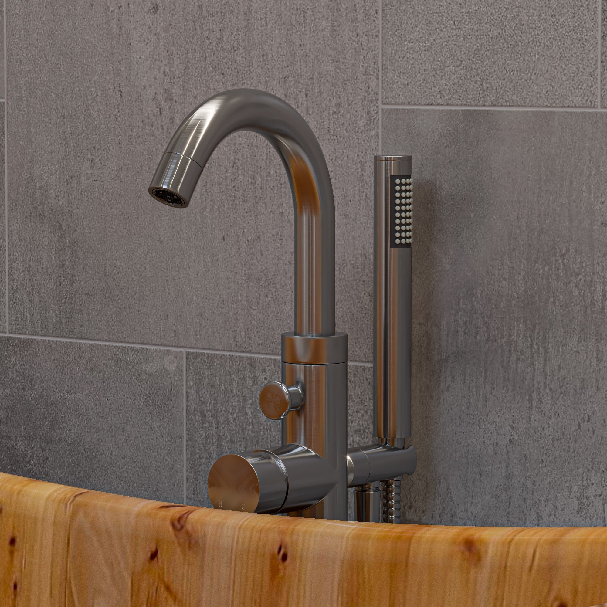 ALFI AB2534-BN Brushed Nickel Single Lever Floor Mounted Tub Filler Mixer w Hand Held Shower Head