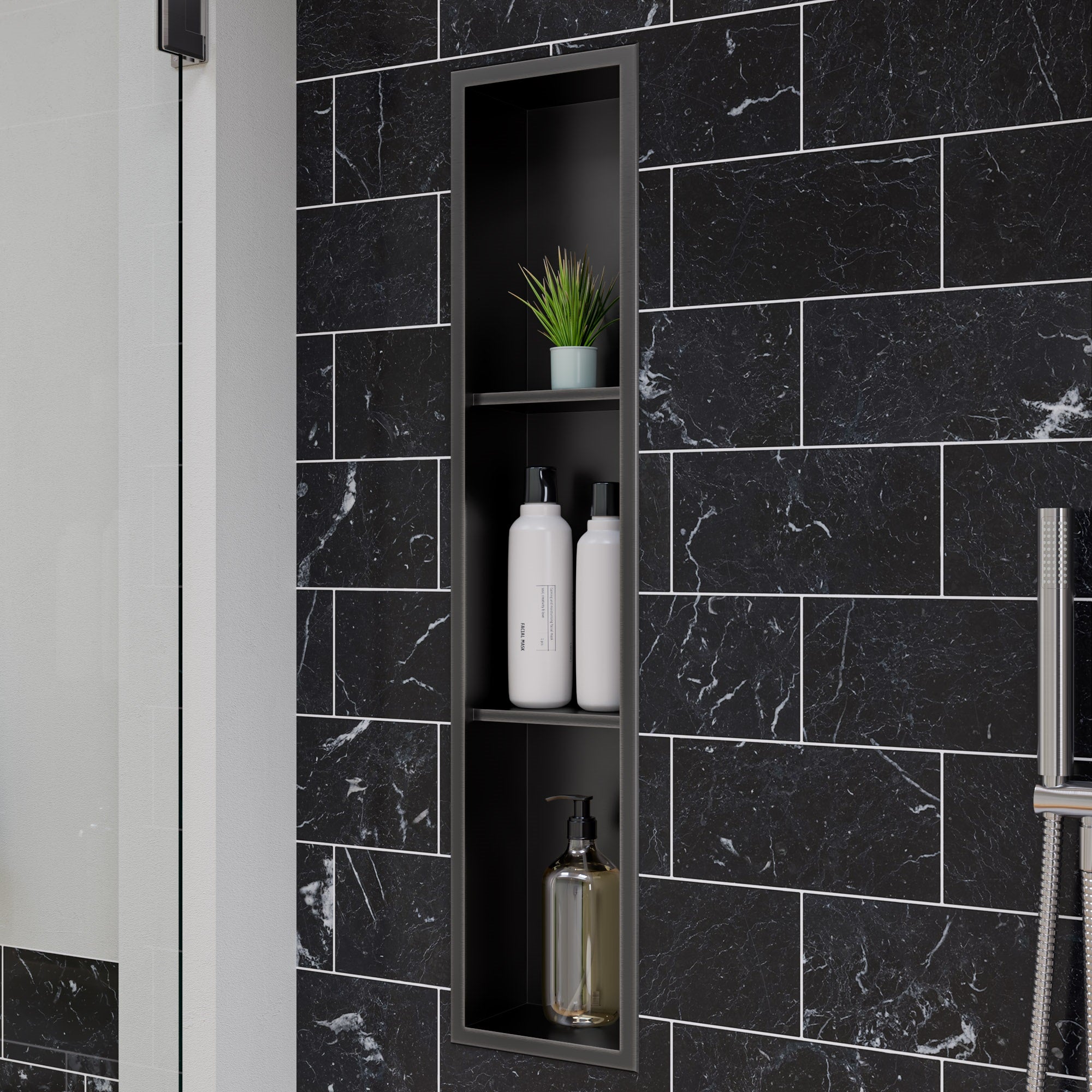 ALFI ABNP0836-BB 8" x 36" Brushed Black PVD Stainless Steel Vertical Triple Shelf Shower Niche
