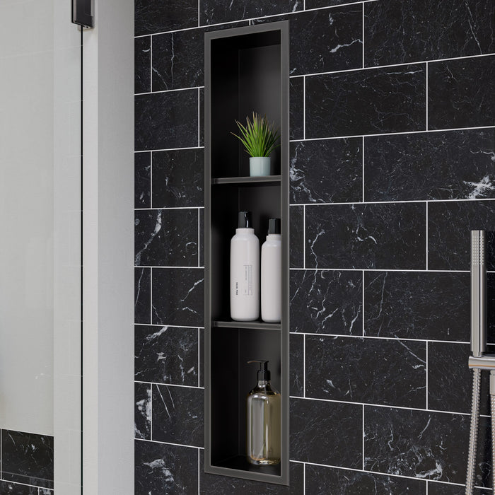 ALFI ABNP0836-BB 8" x 36" Brushed Black PVD Stainless Steel Vertical Triple Shelf Shower Niche