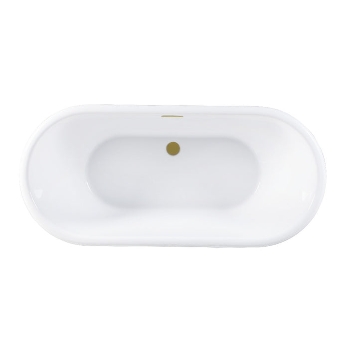 Kingston Brass VTDE713224C427 71" Acrylic Oval Double Ended Pedestal Tub with Drain (No Faucet Drillings), Glossy White/Brushed Brass