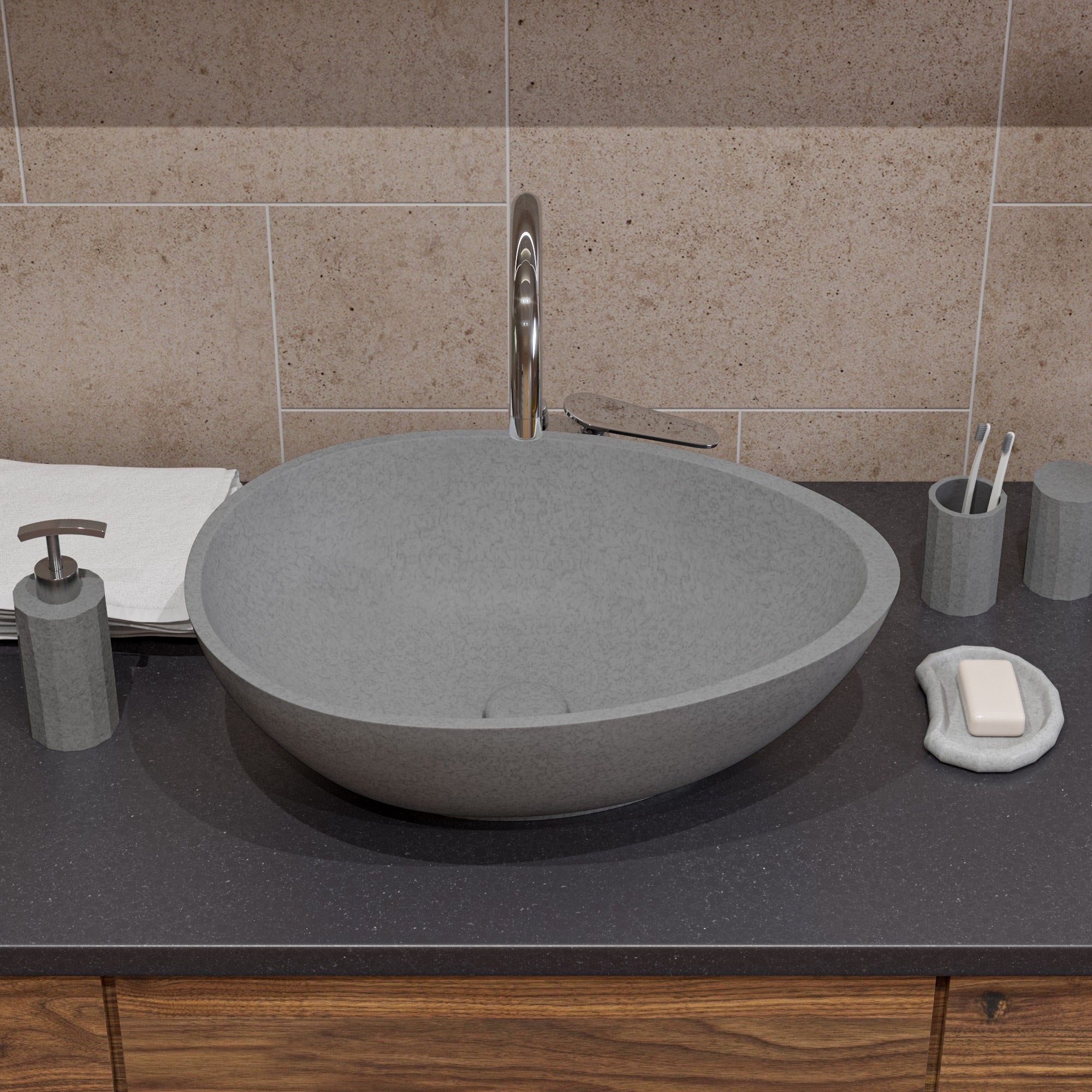 ALFI ABCO21O 21" Solid Concrete Tear Drop Above Mount Vessel Sink