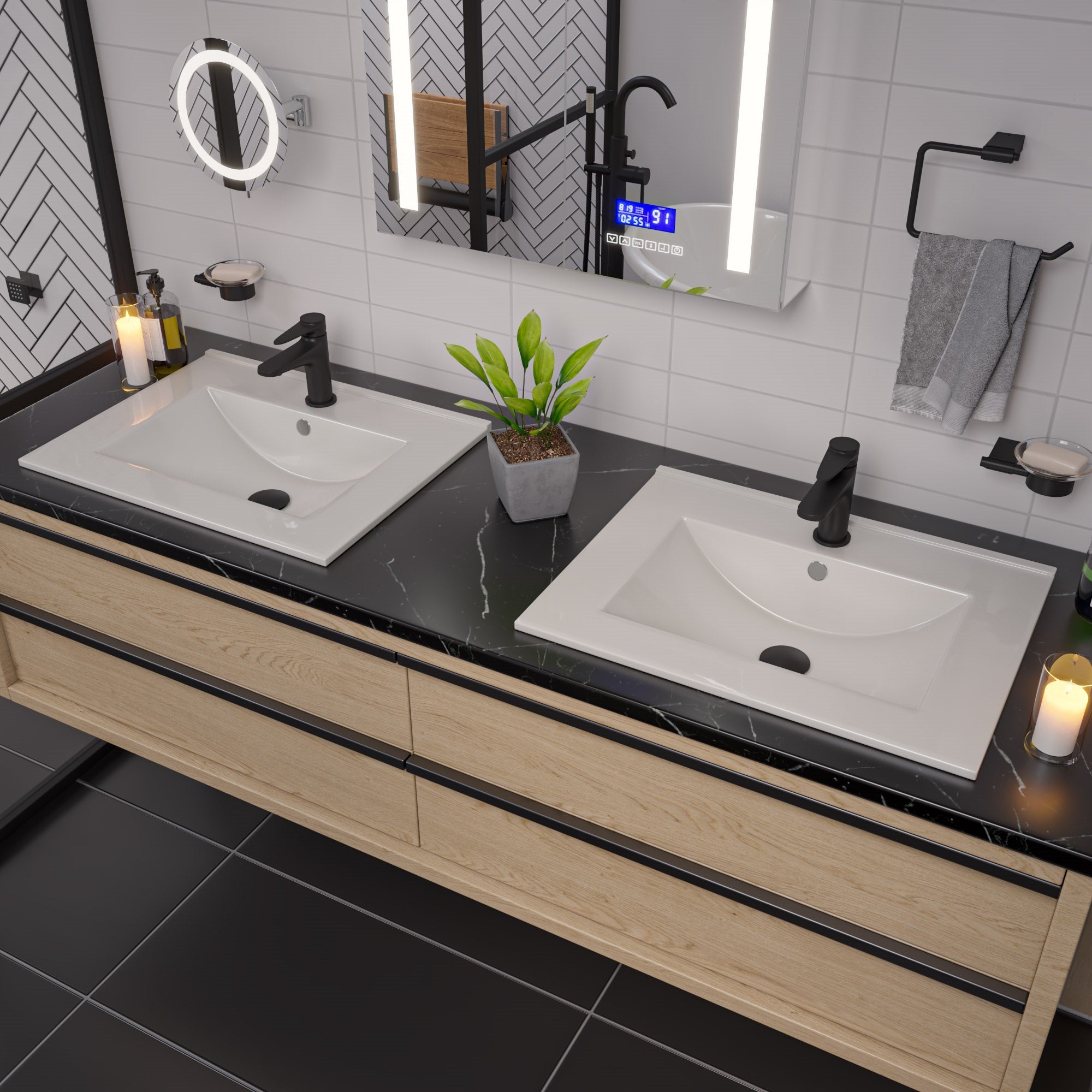 ALFI ABC803 White 25" Rectangular Drop In Ceramic Sink with Faucet Hole