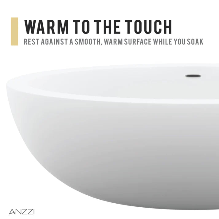 ANZZI Lusso 6.3 ft. Solid Surface Center Drain Freestanding Bathtub in Matte White - Bathroom Design Center