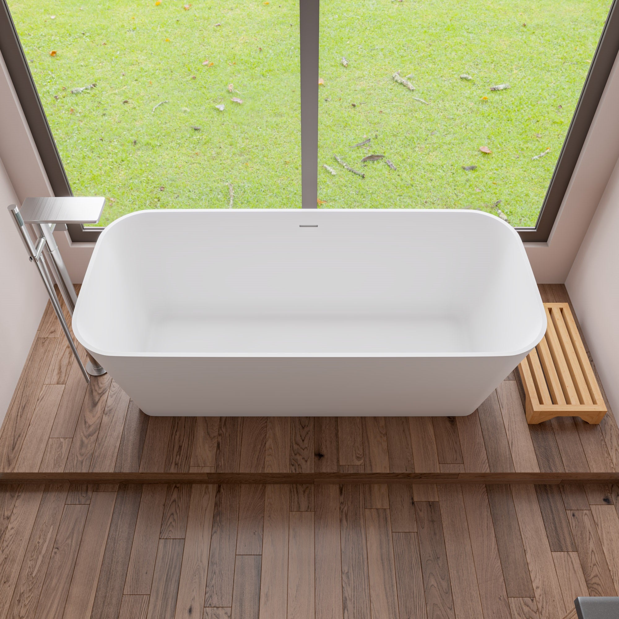 ALFI AB9952 67" White Rectangular Solid Surface Smooth Resin Soaking Bathtub