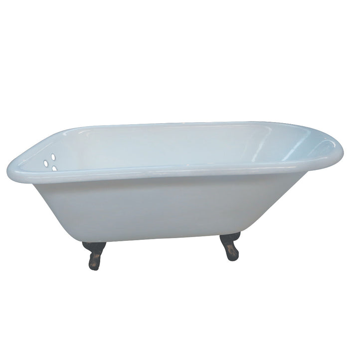 Aqua Eden VCT3D663019NT5 66" Cast Iron Oval Rectangular Roll Top Clawfoot Tub (3-3/8" Wall Drillings), White/Oil Rubbed Bronze