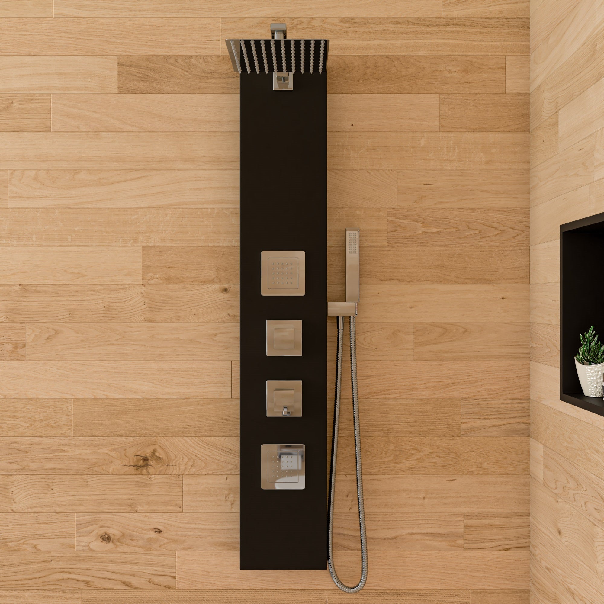 ALFI ABSP65B Black Aluminum Shower Panel with 2 Body Sprays and Rain Shower Head
