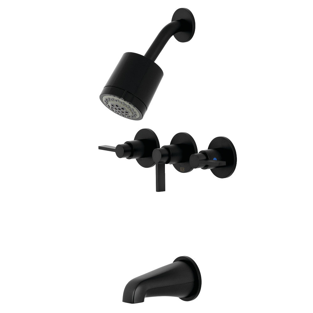Kingston Brass KBX8130NDL NuvoFusion Triple-Handle Tub and Shower Faucet, Matte Black