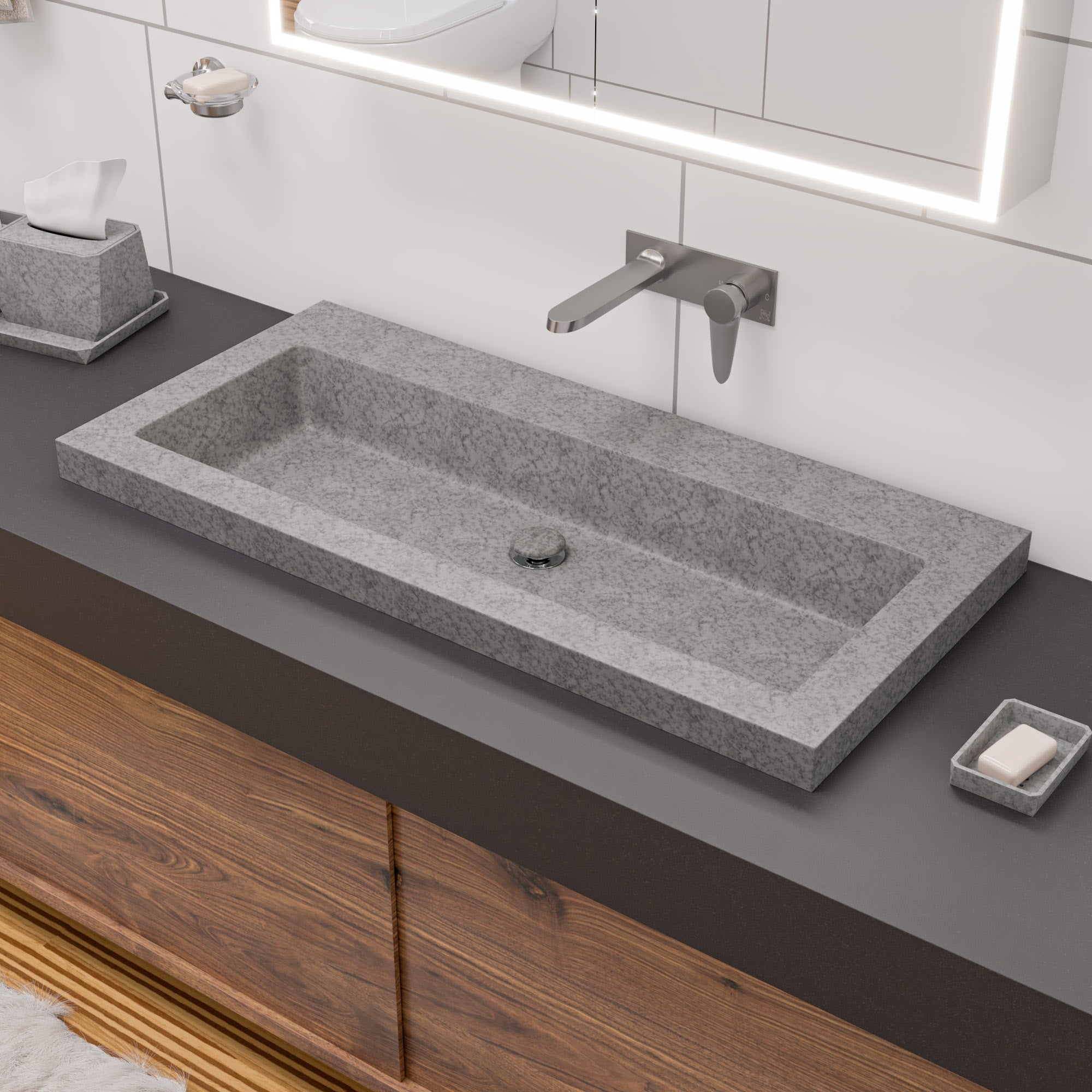 ALFI ABCO40TR 40" Solid Concrete Gray Matte Trough Sink for the Bathroom