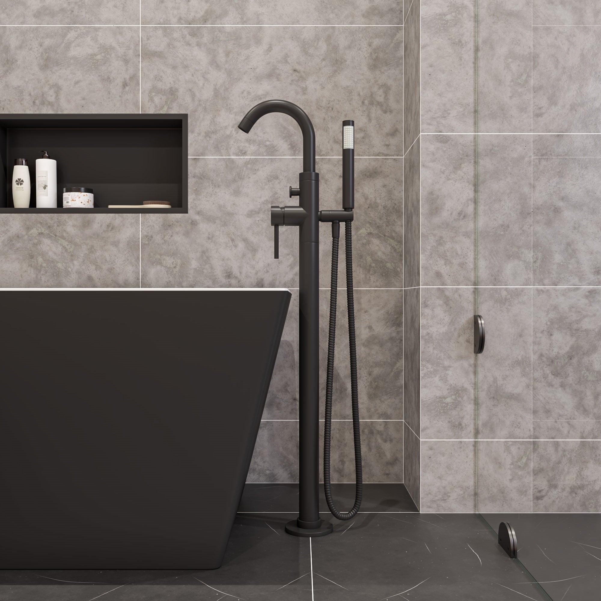ALFI ABNC2412-BLA 24 x 12 Black Matte Stainless Steel Horizontal Single Shelf Bath Shower Niche