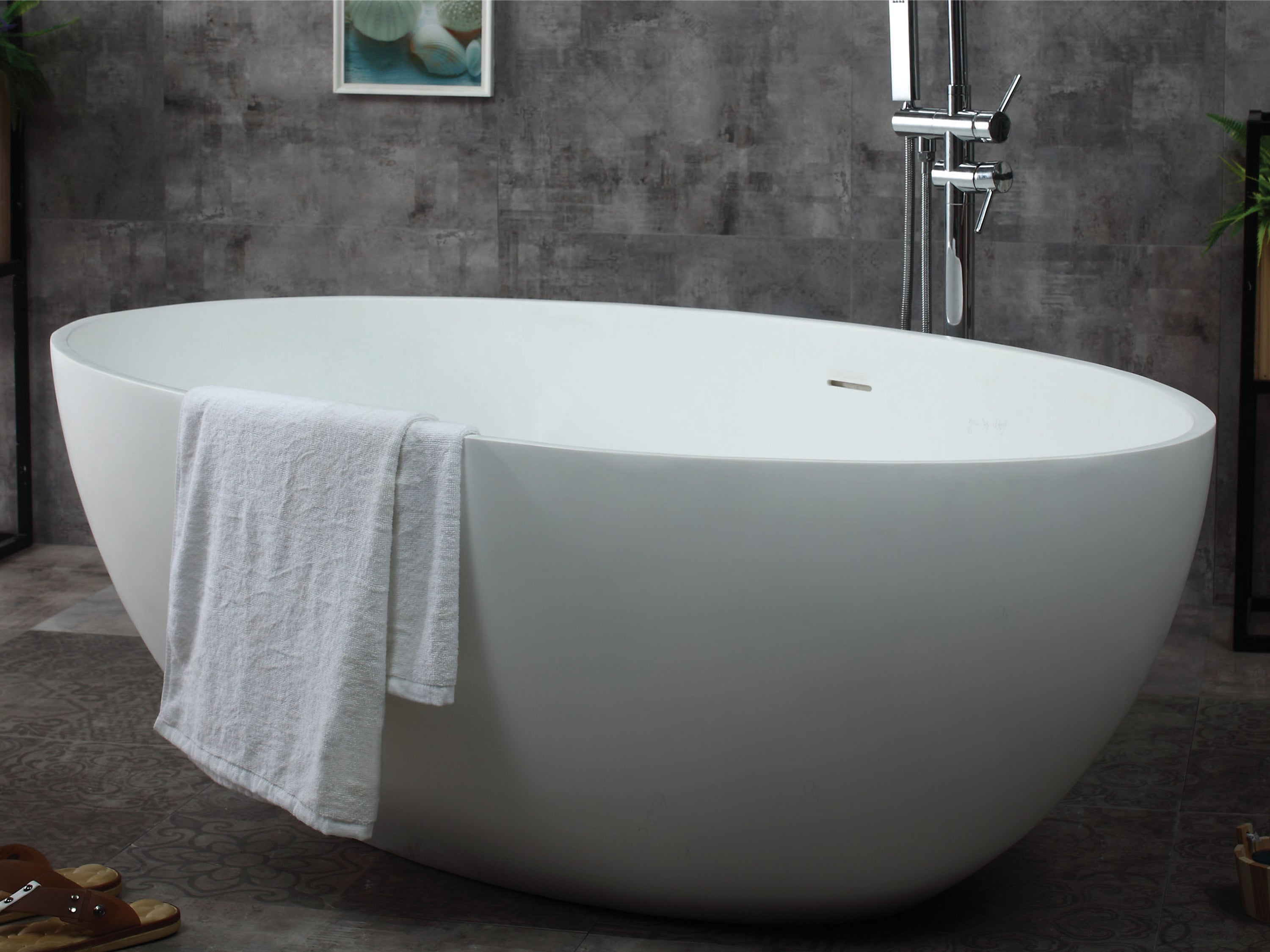 ALFI AB9941 67" White Oval Solid Surface Smooth Resin Soaking Bathtub