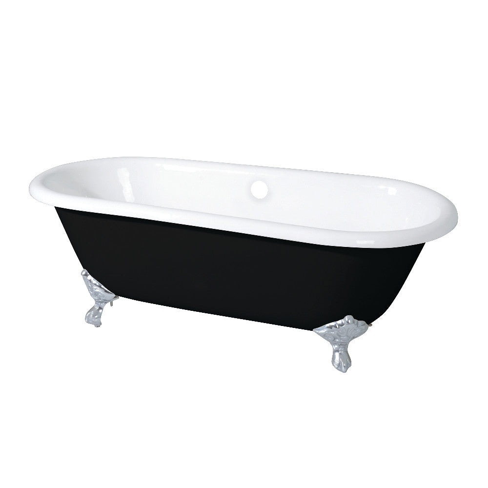 Aqua Eden VBTND663013NB1 66" Cast Iron Oval Double Ended Clawfoot Tub (No Faucet Drillings), Black/White/Polished Chrome