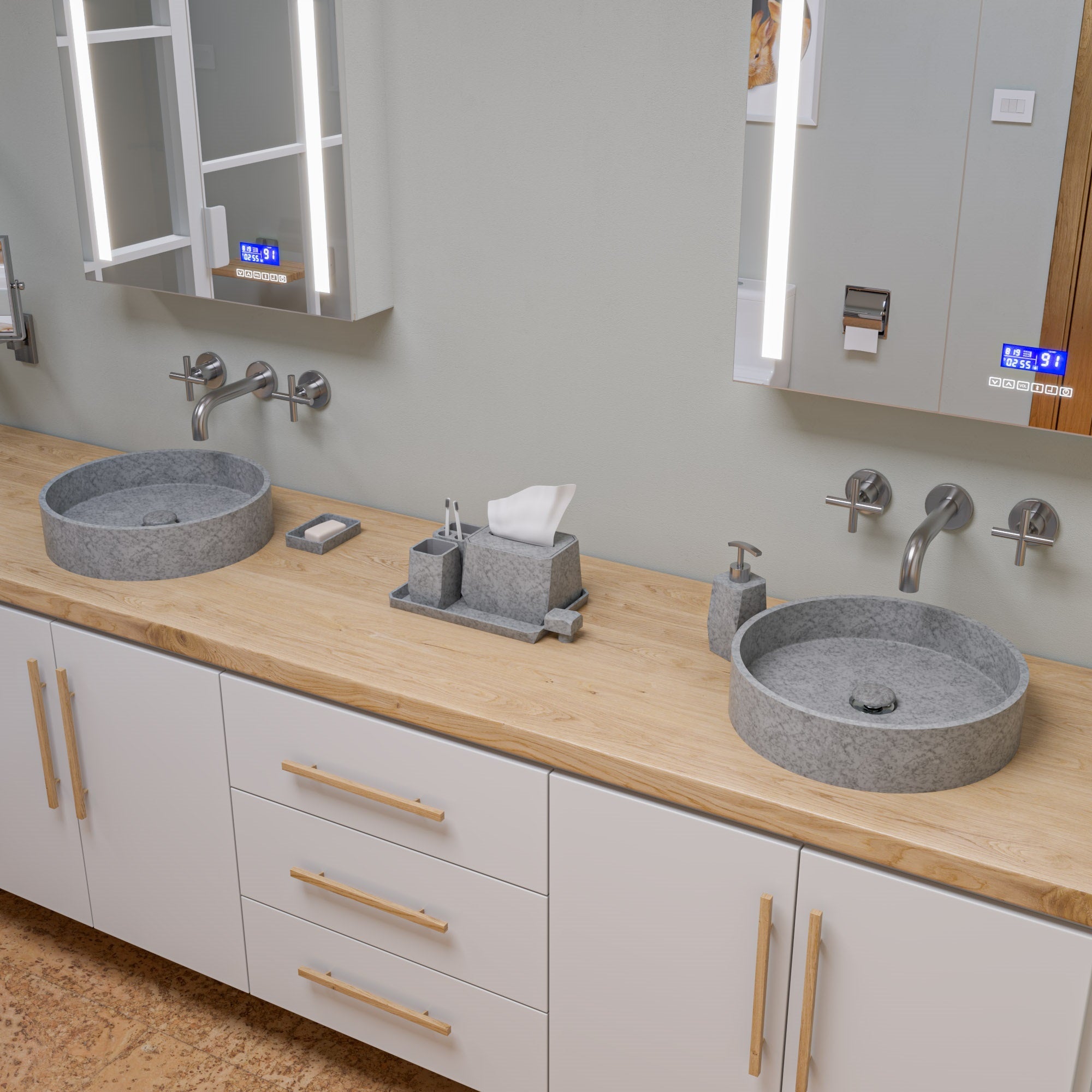 ALFI ABCO1023 7 Piece Solid Concrete Gray Matte Bathroom Accessory Set