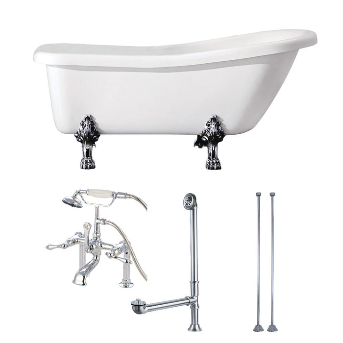 Aqua Eden KVTDE692823C1 67" Acrylic Oval Single Slipper Clawfoot Tub with Faucet, Drain and Supply Lines Combo, Glossy White/Polished Chrome