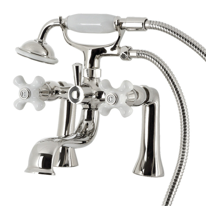 Kingston Brass KS228PXPN Kingston 7" Center Deck-Mount Clawfoot Tub Faucet with Hand Shower, Polished Nickel